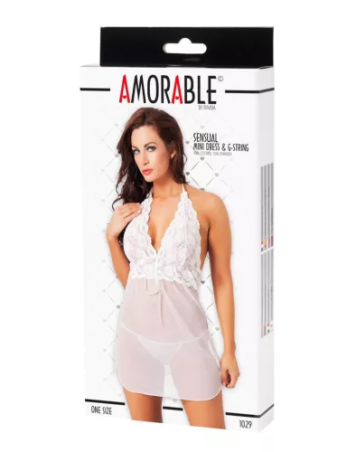 AMORABLE – Mini ruha tangával, fehér, egy méret