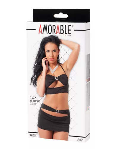 AMORABLE – Kétrészes szett, miniszoknyával és felsővel, fekete, egy méret