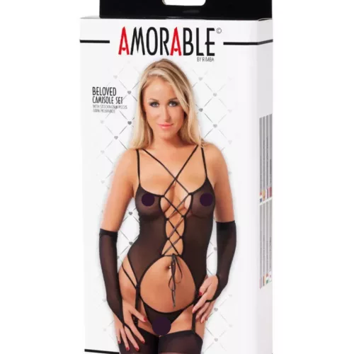 AMORABLE – 6 részes áttetsző fehérnemű szett, fekete, egy méret