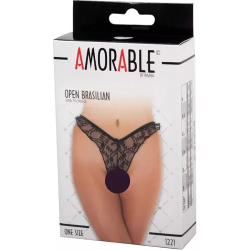 AMORABLE – Nyitott brazil bugyi, fekete, egy méret