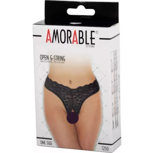 AMORABLE – Csipkés nyitott zsinórtanga, fekete, egy méret