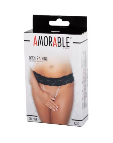 AMORABLE – Csipkes, nyitott zsinórtanga gyöngy díszítéssel, fekete, egy méret