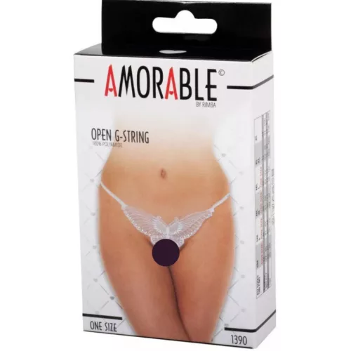 AMORABLE – Nyitott pillangó mintás zsinórtanga, fehér, egy méret