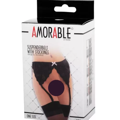AMORABLE – Harisnyatartó szett harisnyával, fekete, egy méret