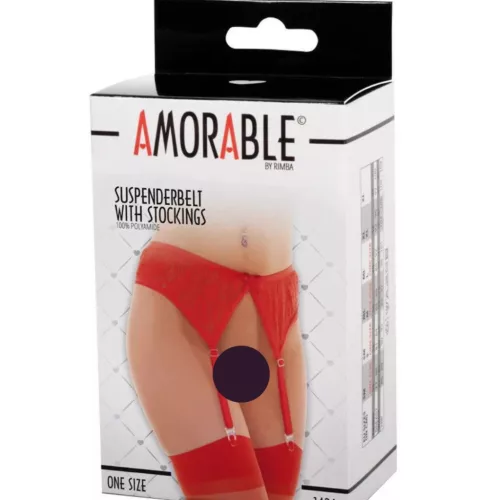 AMORABLE – Harisnyatartó szett harisnyával, piros, egy méret
