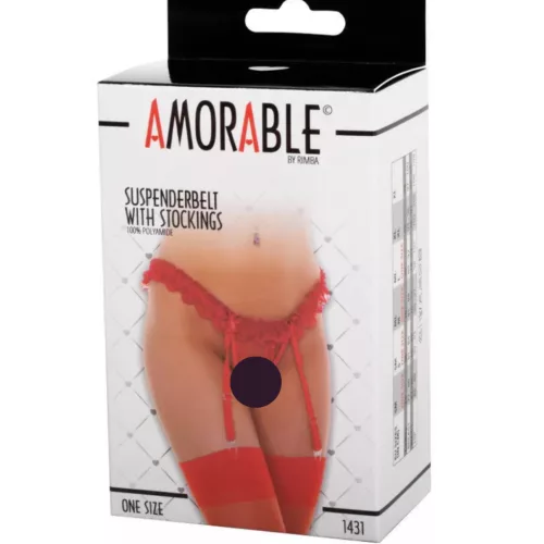 AMORABLE – Harisnyatartó szett harisnyával, piros, csábító, egy méret