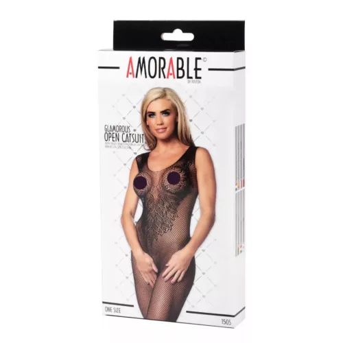 AMORABLE – Nyitott cicaruha angyalszárny mintával, fekete, egy méret