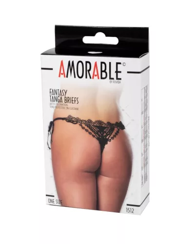 AMORABLE – Csipkés tanga, dekoratív mintával, fekete, egy méret