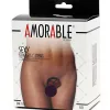 AMORABLE – Pánt nélküli C-zsinórtanga masnival, fekete/piros, egy méret