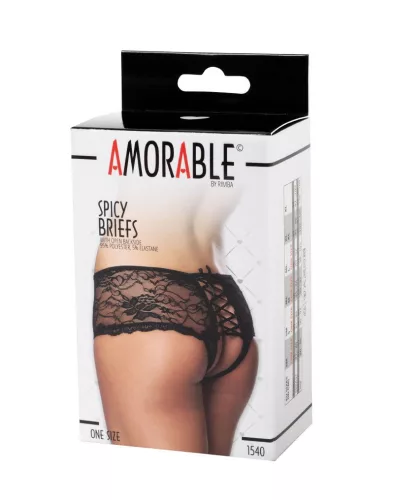 AMORABLE – Nyitott hátú csipkés női bugyi, fekete, egy méret
