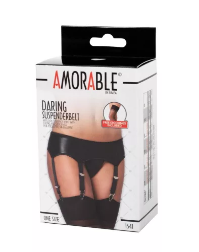 AMORABLE – Wetlook harisnyatartó szett tangával és harisnyával, fekete, egy méret