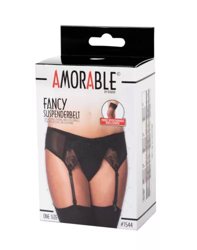 AMORABLE – Harisnyatartó szett zsinórtangával és harisnyával, fekete, egy méret