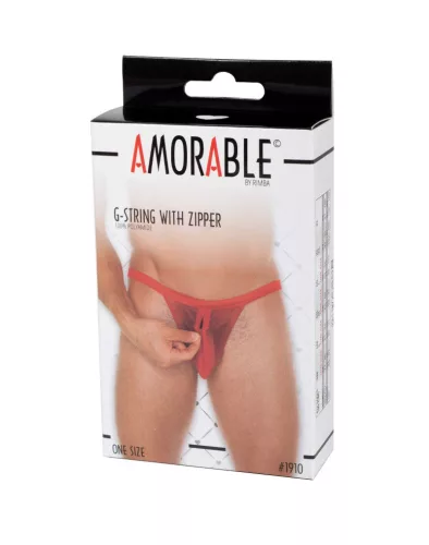 AMORABLE – Átlátszó férfi tanga cipzárral, piros, egy méret