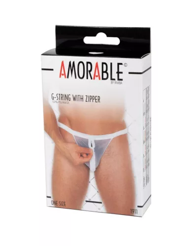 AMORABLE – Átlátszó férfi tanga cipzárral, fehér, egy méret