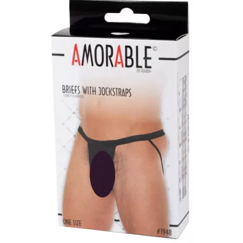 AMORABLE – Átlátszó férfi pénisztartós pántos alsó, fekete, egy méret