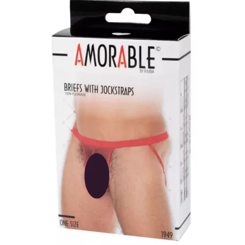 AMORABLE – Átlátszó férfi pénisztartós pántos alsó, piros, egy méret