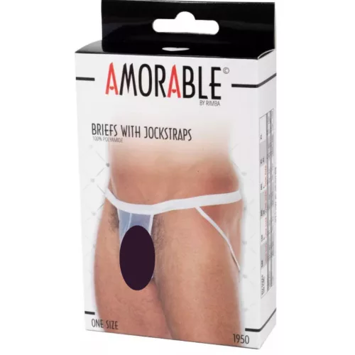 AMORABLE – Átlátszó férfi pénisztartós pántos alsó, fehér, egy méret
