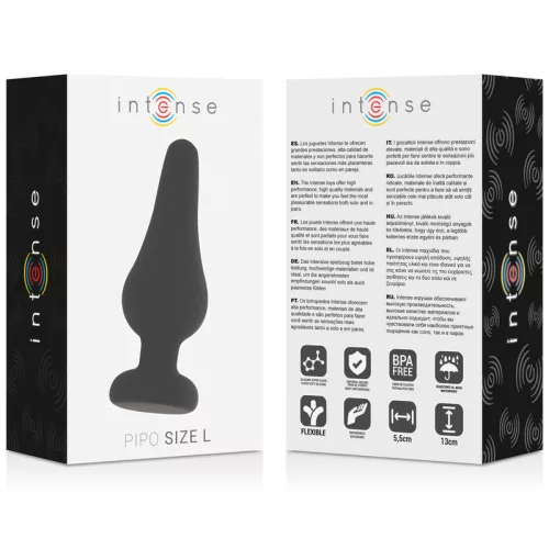 INTENSE – Pipo szilikon anál plug, kúpos forma, fekete, 13 cm