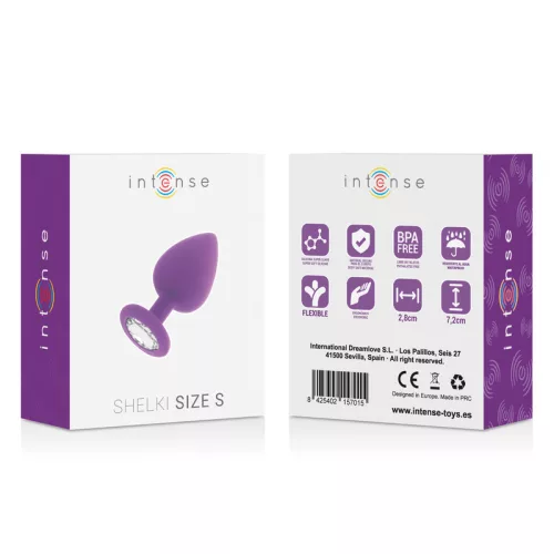 INTENSE – Shelki kristállyal díszített szilikon anál plug, 7,2 cm, lila