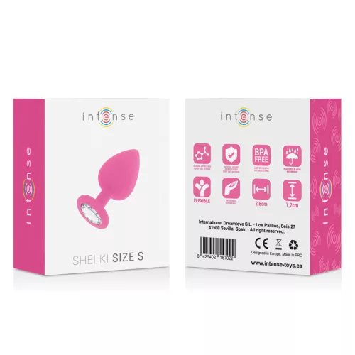 INTENSE – Shelki kristállyal díszített szilikon anál plug, 7,2 cm, fukszia