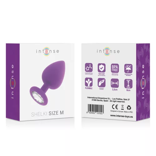 INTENSE – Shelki kristállyal díszített szilikon anál plug, 8 cm, lila