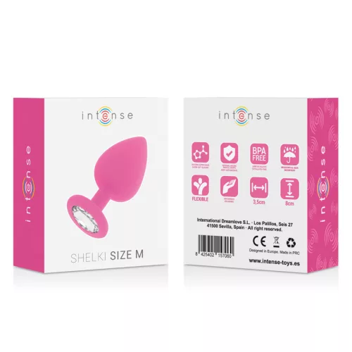 INTENSE – Shelki kristállyal díszített szilikon anál plug, 8 cm, fukszia