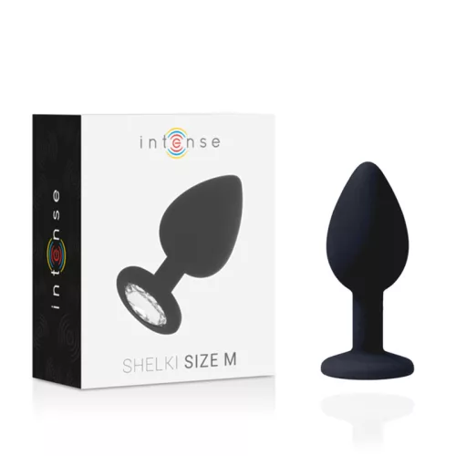 INTENSE – Shelki kristállyal díszített szilikon anál plug, 8 cm, fekete