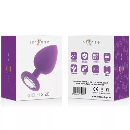 INTENSE – Shelki kristállyal díszített szilikon anál plug, 9,2 cm, lila