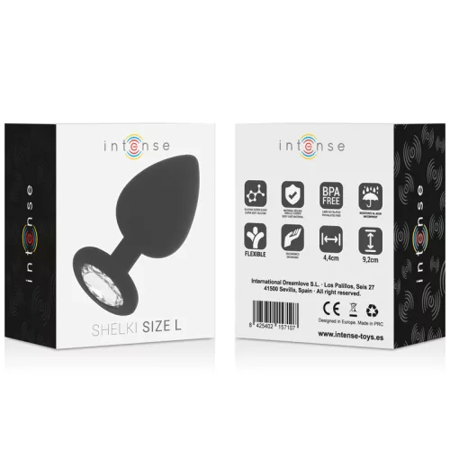 INTENSE – Shelki kristállyal díszített szilikon anál plug, 9,2 cm, fekete