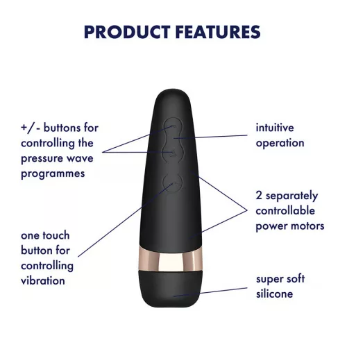 SATISFYER - Pro 3+ léghullámos csiklóizgató, újratölthető, fekete színben