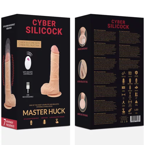 CYBER SILICOCK - Master Huck élethű mozgó dildó herékkel, tapadókoronggal, távirányítós, újratölthető, 20,9 cm