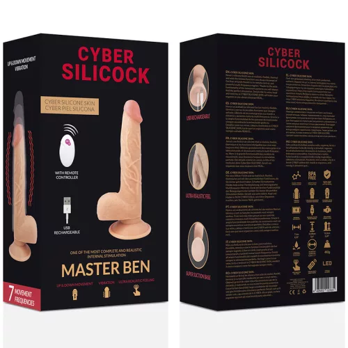 CYBER SILICOCK - Master Ben élethű mozgó dildó távirányítóval, újratölthető, 23,9 cm