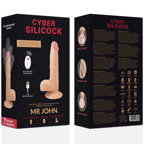 CYBER SILICOCK – Mr John élethű mozgó dildó távirányítóval, újratölthető, 23,9 cm