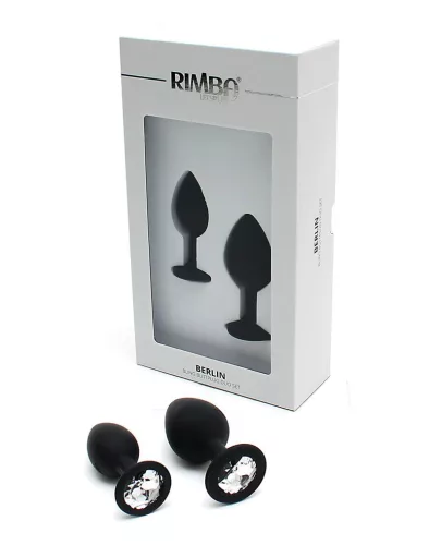 RIMBA – Berlin Bling szilikon anál plug szett strasszkővel, 2 méretben, fekete