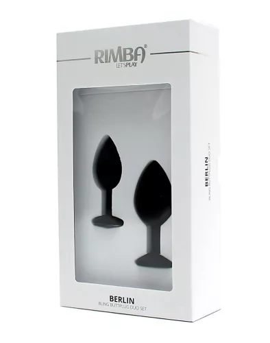 RIMBA – Berlin Bling szilikon anál plug szett strasszkővel, 2 méretben, fekete