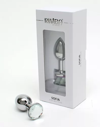 RIMBA – Sofia fém anál plug világoskék díszkővel, ezüst, 7,3 cm