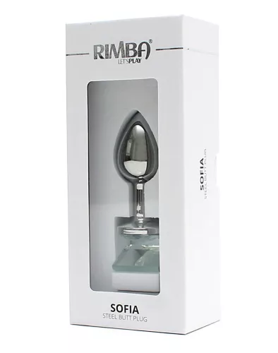 RIMBA – Sofia fém anál plug világoskék díszkővel, ezüst, 7,3 cm