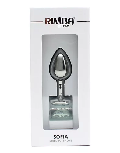 RIMBA – Sofia fém anál plug világoskék díszkővel, ezüst, 7,3 cm