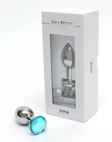 RIMBA – Sofia fém anál plug kék díszkővel, ezüst, 7,3 cm