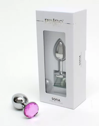 RIMBA – Sofia fém anál plug rózsaszín díszkővel, ezüst, 7,3 cm