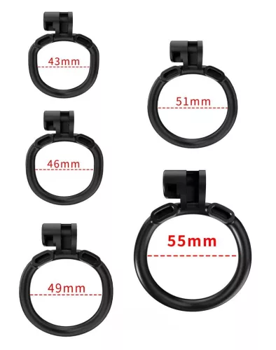 RIMBA P-CAGE – Péniszketrec, Ø 39 mm x 85 mm, fekete, 5 gyűrűs szett