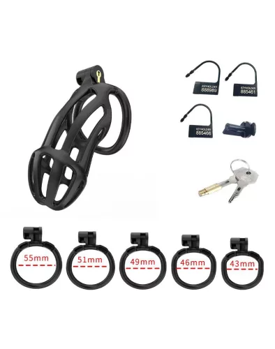 RIMBA P-CAGE – Péniszketrec, Ø 39 mm x 105 mm, fekete, 5 gyűrűs szett