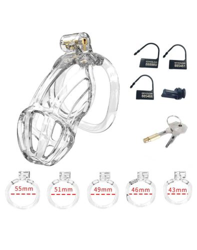 RIMBA P-CAGE – Péniszketrec, Ø 39 mm x 95 mm, átlátszó, 5 gyűrűs szett