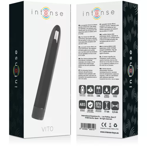 INTENSE – Vito klasszikus vibrátor, fekete, 17 cm