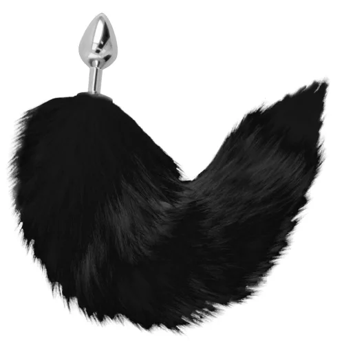 DARKNESS – Ezüst anál plug fekete farokkal, 8 cm