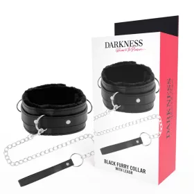   DARKNESS – Kényelmes nyakörv pórázzal, párnázott, PVC bőr, fekete
