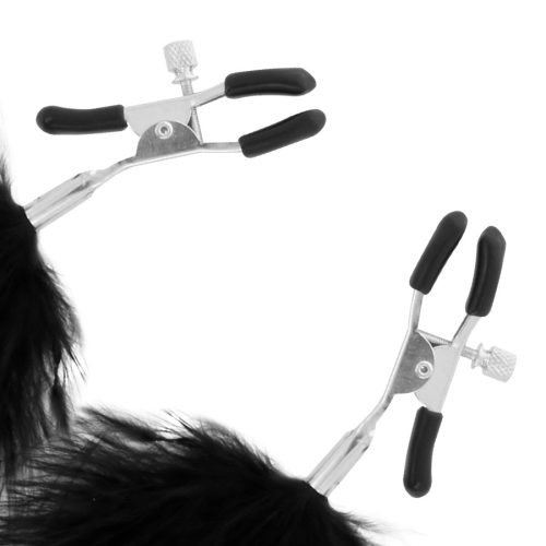 DARKNESS – Állítható mellbimbócsipesz pompon díszítéssel, nikkelmentes