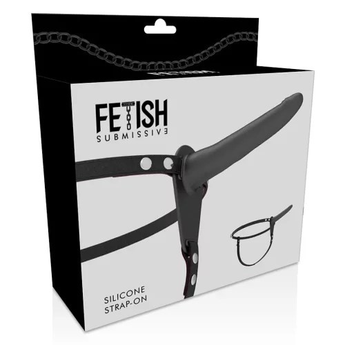 FETISH SUBMISSIVE HARNESS – Szilikon felcsatolható dildó, fekete, 15 cm