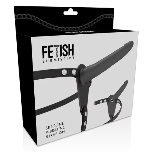 FETISH SUBMISSIVE HARNESS – Szilikon felcsatolható vibrátor, fekete, 15 cm