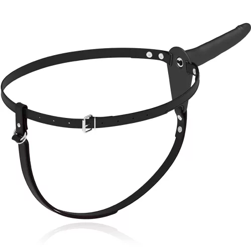FETISH SUBMISSIVE HARNESS – Szilikon felcsatolható vibrátor, fekete, 15 cm